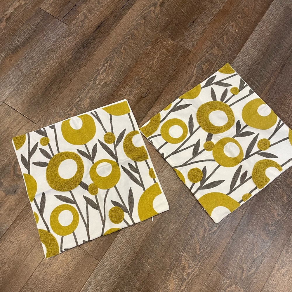 Pair of stitched mixed media Pillow Covers Zip 15” sq